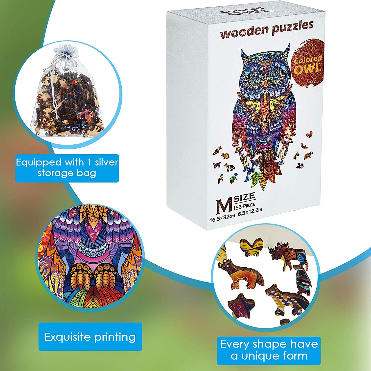 Owl Wooden Jigsaw Puzzles for Adult Wooden Jigsaw Puzzles Owl Animal Shape 155 Pcs 6.5