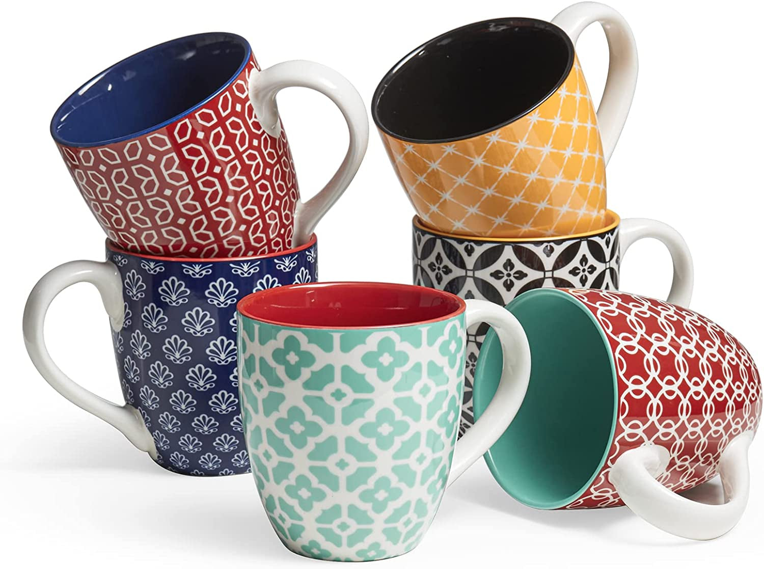 Coffee Mugs Set of 6, Colorful 19 Oz Large Porcelain Mugs with Handle for Coffee Tea and Cocoa, Ceramic Coffee Cups for Women Men, Vibrant Colors, Housewarming Gift