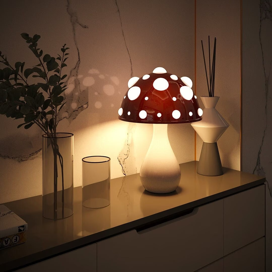 Modern Mushroom Table Lamp, Unique & Functional Desk Lamp, Pilzlamp, Acrylic Glass Dot Lamp